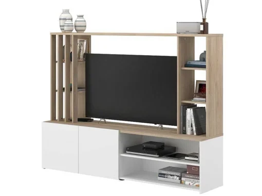 Tv-Wand Met Opbergruimte - Naturel En Wit - Gorbella