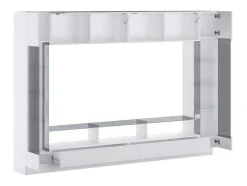 Tv-Wand Met Opbergruimte En Ledverlichting Van Gerookt Gehard Glas - Wit Gelakt - Briano