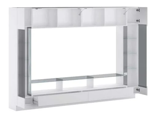 Tv-Wand Met Opbergruimte En Ledverlichting Van Gerookt Gehard Glas - Wit Gelakt - Briano