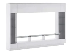 Tv-Wand Met Opbergruimte En Ledverlichting Van Gerookt Gehard Glas - Wit Gelakt - Briano
