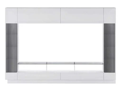 Tv-Wand Met Opbergruimte En Ledverlichting Van Gerookt Gehard Glas - Wit Gelakt - Briano