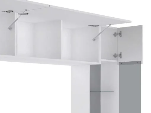Tv-Wand Met Opbergruimte En Ledverlichting Van Gerookt Gehard Glas - Wit Gelakt - Briano