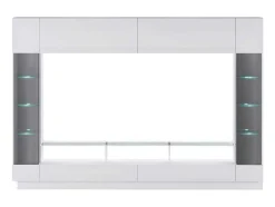 Tv-Wand Met Opbergruimte En Ledverlichting Van Gerookt Gehard Glas - Wit Gelakt - Briano