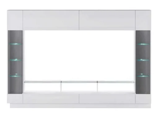 Tv-Wand Met Opbergruimte En Ledverlichting Van Gerookt Gehard Glas - Wit Gelakt - Briano