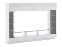 Tv-Wand Met Opbergruimte En Ledverlichting Van Gerookt Gehard Glas - Wit Gelakt - Briano