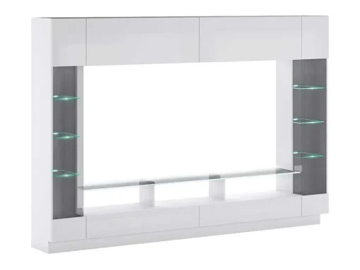 Tv-Wand Met Opbergruimte En Ledverlichting Van Gerookt Gehard Glas - Wit Gelakt - Briano