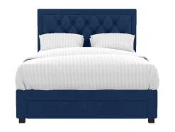 Tweepersoons Bed Met Laden En Opbergruimte - Blauw Fluweel - 160 X 200 Cm - Leopold
