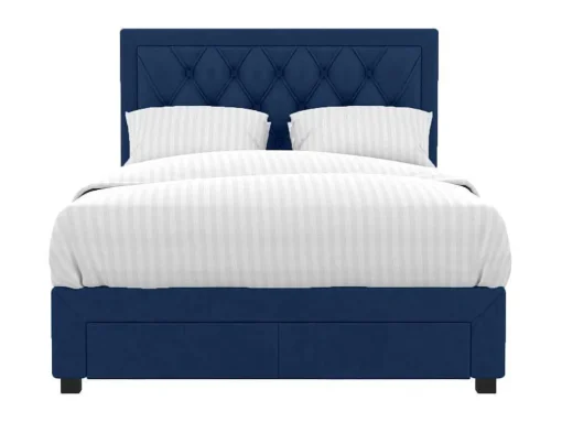 Tweepersoons Bed Met Laden En Opbergruimte - Blauw Fluweel - 160 X 200 Cm - Leopold