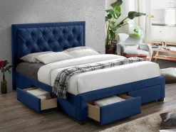 Tweepersoons Bed Met Laden En Opbergruimte - Blauw Fluweel - 160 X 200 Cm - Leopold