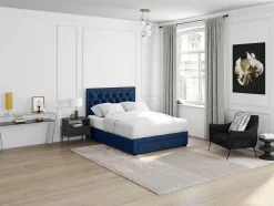 Tweepersoons Bed Met Laden En Opbergruimte - Blauw Fluweel - 160 X 200 Cm - Leopold