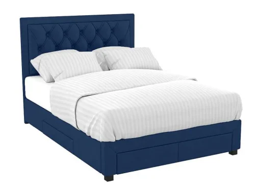 Tweepersoons Bed Met Laden En Opbergruimte - Blauw Fluweel - 160 X 200 Cm - Leopold