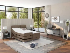 Tweepersoons Boxspring Met Elektrische Bedbodem + Matras En Dekmatras Castel Palacio - 2X80X200Cm - Beige Stof