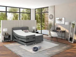 Tweepersoons Boxspring Met Elektrische Bedbodem + Matras En Dekmatras Castel Palacio - 2X90X200Cm - Lichtgrijze Stof