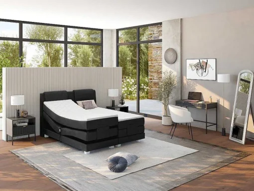 Tweepersoons Boxspring Met Elektrische Bedbodem + Matras En Dekmatras Castel Van Palacio - 2X90X200Cm - Antraciet