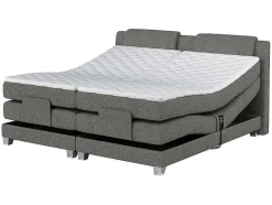 Tweepersoons Boxspring Met Elektrische Bedbodem + Matras En Dekmatras Castel Palacio - 2X90X200Cm - Lichtgrijze Stof