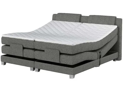 Tweepersoons Boxspring Met Elektrische Bedbodem + Matras En Dekmatras Castel Palacio - 2X90X200Cm - Lichtgrijze Stof