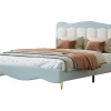 Tweepersoons Kinderbed 140X200Cm In Kunstleer - Met Lattenbodem - Amandelgroen (Matras Niet Inbegrepen)