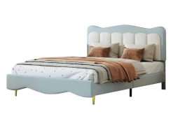 Tweepersoons Kinderbed 140X200Cm In Kunstleer - Met Lattenbodem - Amandelgroen (Matras Niet Inbegrepen)