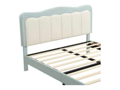 Tweepersoons Kinderbed 140X200Cm In Kunstleer - Met Lattenbodem - Amandelgroen (Matras Niet Inbegrepen)