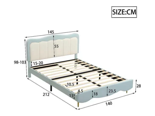 Tweepersoons Kinderbed 140X200Cm In Kunstleer - Met Lattenbodem - Amandelgroen (Matras Niet Inbegrepen)