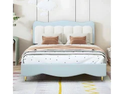 Tweepersoons Kinderbed 140X200Cm In Kunstleer - Met Lattenbodem - Amandelgroen (Matras Niet Inbegrepen)