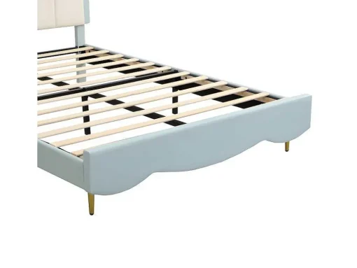 Tweepersoons Kinderbed 140X200Cm In Kunstleer - Met Lattenbodem - Amandelgroen (Matras Niet Inbegrepen)