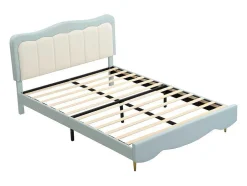 Tweepersoons Kinderbed 140X200Cm In Kunstleer - Met Lattenbodem - Amandelgroen (Matras Niet Inbegrepen)
