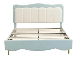 Tweepersoons Kinderbed 140X200Cm In Kunstleer - Met Lattenbodem - Amandelgroen (Matras Niet Inbegrepen)