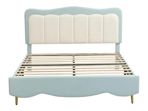 Tweepersoons Kinderbed 140X200Cm In Kunstleer - Met Lattenbodem - Amandelgroen (Matras Niet Inbegrepen)