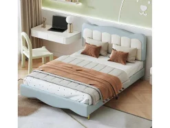 Tweepersoons Kinderbed 140X200Cm In Kunstleer - Met Lattenbodem - Amandelgroen (Matras Niet Inbegrepen)