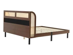 Tweepersoonsbed 160X200Cm - Met Kunstleer En Pvc Rotan Kussens - Met Houten Lattenbodem - Bruin