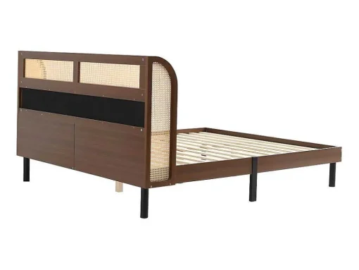 Tweepersoonsbed 160X200Cm - Met Kunstleer En Pvc Rotan Kussens - Met Houten Lattenbodem - Bruin