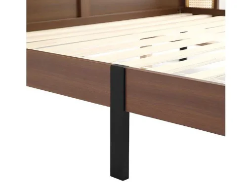 Tweepersoonsbed 160X200Cm - Met Kunstleer En Pvc Rotan Kussens - Met Houten Lattenbodem - Bruin