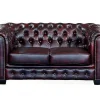 Tweezitsbank Chesterfield Brenton 100% Buffelleer - Cherry