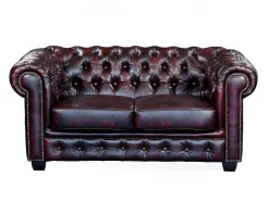 Tweezitsbank Chesterfield Brenton 100% Buffelleer - Cherry