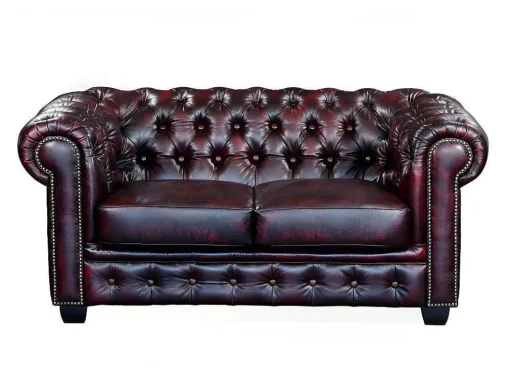 Tweezitsbank Chesterfield Brenton 100% Buffelleer - Cherry