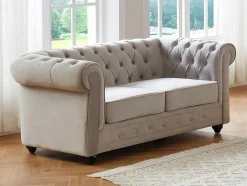 Tweezitsbank Chesterfield - Fluweel - Lichtgrijs