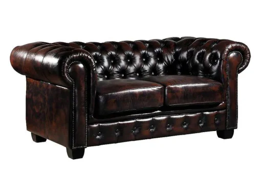 Tweezitsbank Chesterfield Brenton 100% Buffelleer - Bruin Tinten