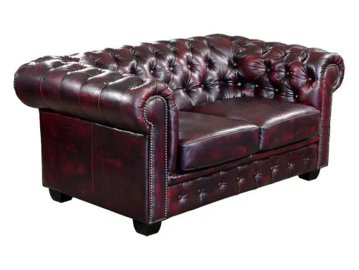 Tweezitsbank Chesterfield Brenton 100% Buffelleer - Cherry