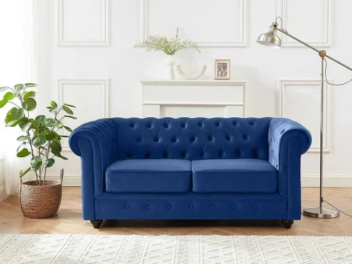Tweezitsbank Chesterfield - Fluweel - Koningsblauw
