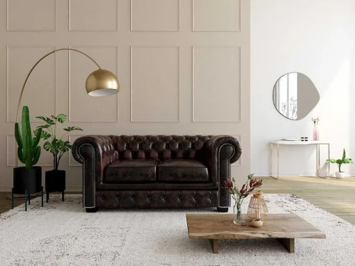 Tweezitsbank Chesterfield Brenton 100% Buffelleer - Bruin Tinten