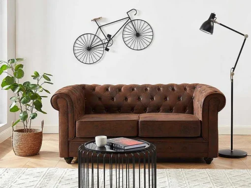 Tweezitsbank Chesterfield Van Microvezel Met Vintage Look