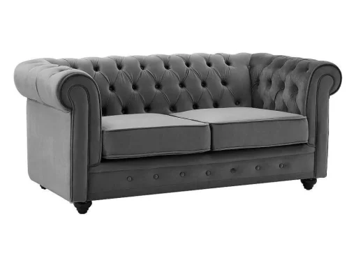 Tweezitsbank Van Antracietkleurig Velours Chesterfield
