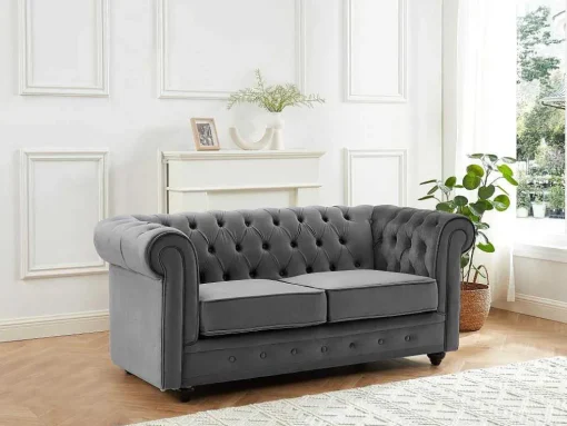 Tweezitsbank Van Antracietkleurig Velours Chesterfield