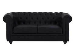 Tweezitsbank Van Zwart Kunstleer Chesterfield