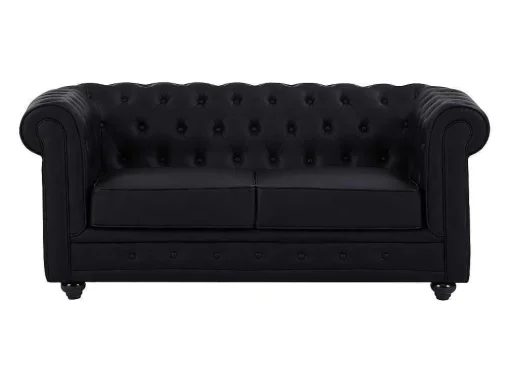 Tweezitsbank Van Zwart Kunstleer Chesterfield