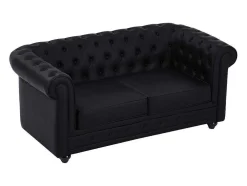 Tweezitsbank Van Zwart Kunstleer Chesterfield