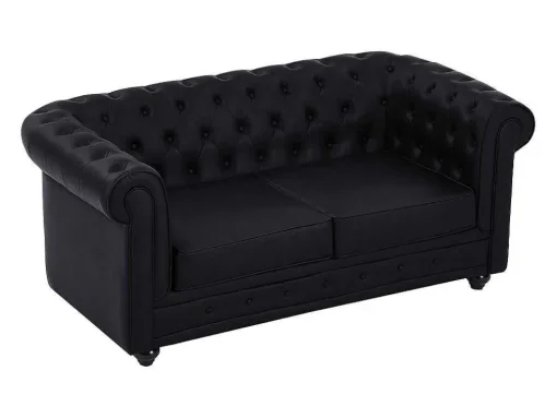 Tweezitsbank Van Zwart Kunstleer Chesterfield