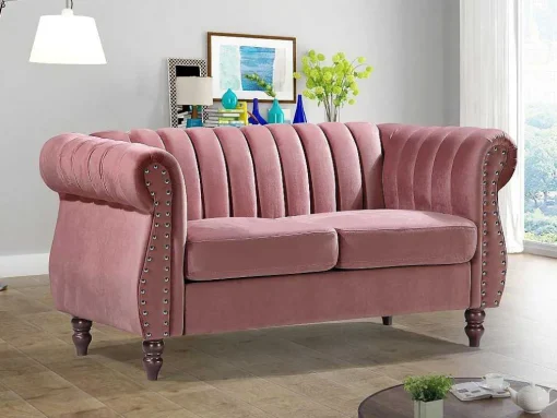 Tweezits-Chesterfield-Bank Van Oudroze Velours Trumbo