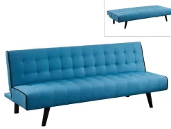 Uitklapbare Driezits-Bedbank Bayou Van Stof - Blauw En Zwarte Paspel